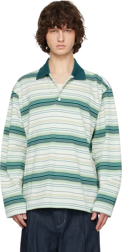 Solid Homme Green Striped Drawstring Collar Neck Long Sleeve Polo