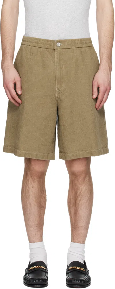 Solid Homme Khaki Linen Shorts In Brown