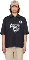 Solid Homme Navy 'after Hours Track Club' Zip Polo In 633n