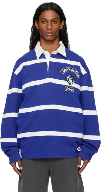 Solid Homme Navy & White Solid Applique Rugby Polo In 606l