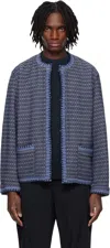 Solid Homme Navy Aztec Round Neck Jacket In 333l