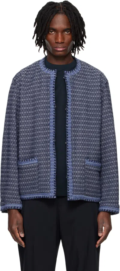 Solid Homme Navy Aztec Round Neck Jacket In 333l