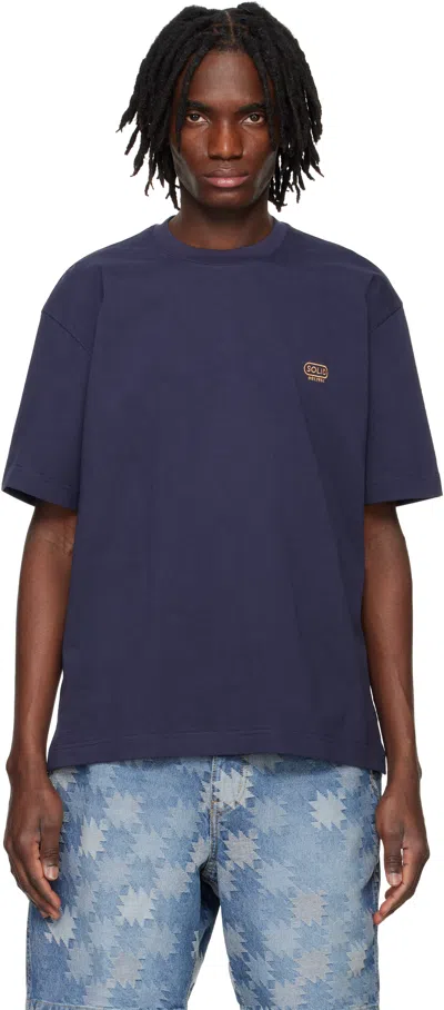 Solid Homme Navy Embroidered Logo T-shirt In 655n