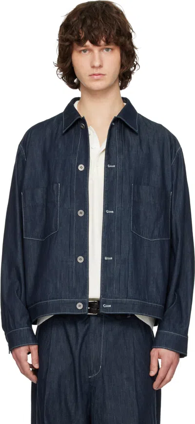 Solid Homme Navy Japanese Denim Trucker Jacket In Blue