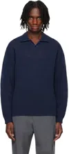 Solid Homme Navy Open-knit Polo In 513n
