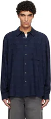 Solid Homme Navy Oversized Crinkle Check Shirt In Blue