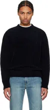 Solid Homme Navy Round Neck Chenille Textured Knit Sweater In 604n Navy