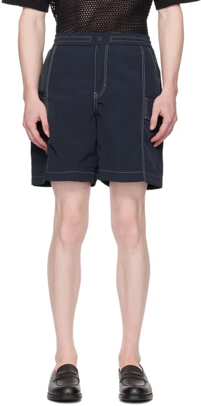 Solid Homme Navy Stitched Cargo Shorts In 318n Navy