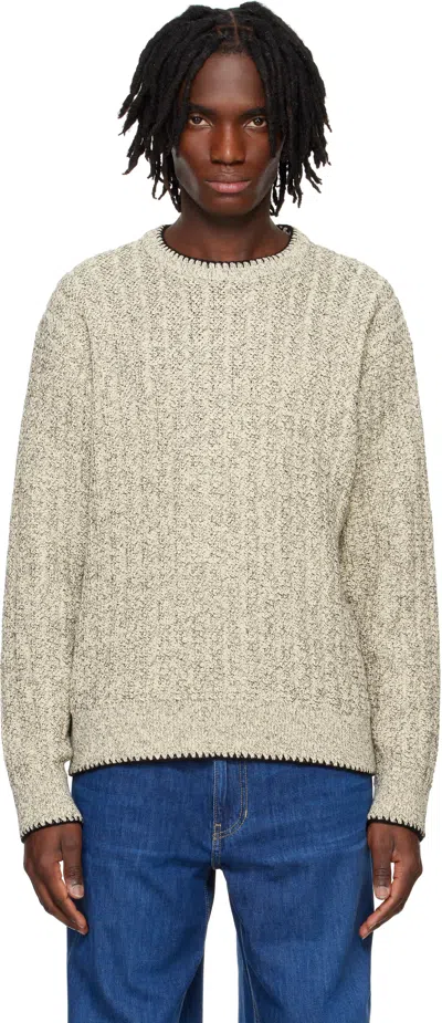 Solid Homme Off-white Round Neck Stitch Knit Sweater In 510y