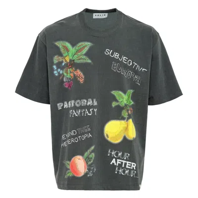 Solid Homme Oversized Fruits Printed Tee In Gray