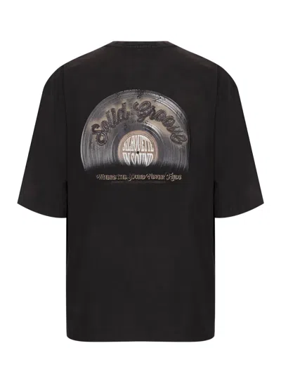 Solid Homme Partial Vinyl Records Print Tee In Black