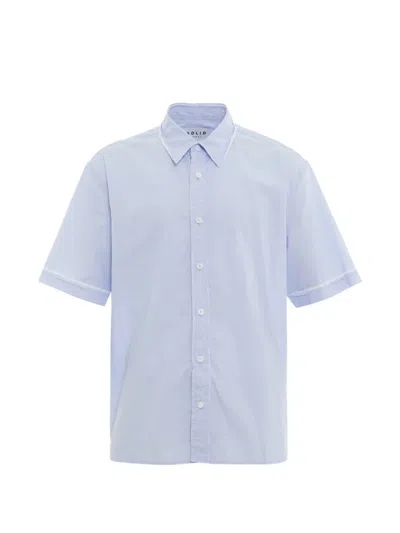 Solid Homme Piping-detail Short-sleeve Shirt In Blue