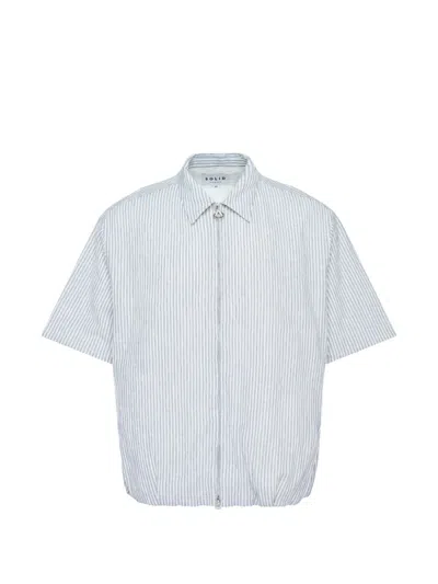 Solid Homme Stripe-pattern Gathered-hem Shirt In White