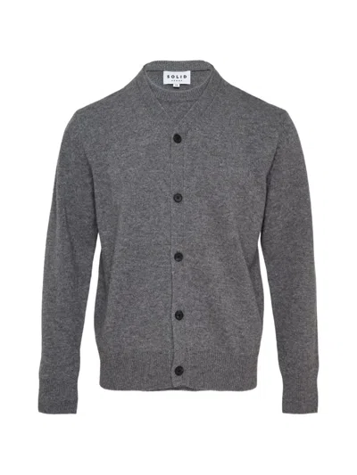 Solid Homme V-neck Knitted Cardigan In Gray