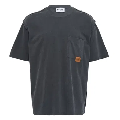 Solid Homme Washed T-shirt With Shoulder Trim In Black
