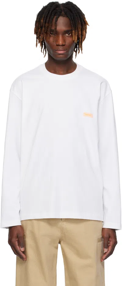 Solid Homme White Crack Back Logo Long Sleeve T-shirt In 650w