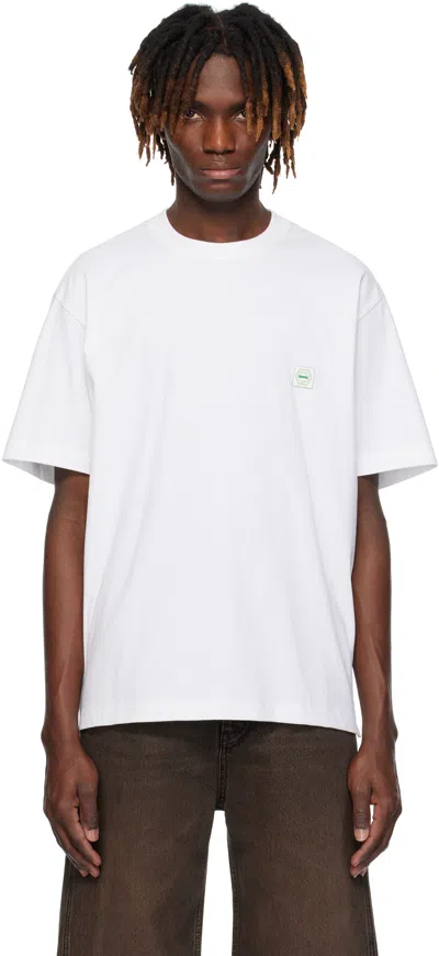 Solid Homme White Embroidered-logo T-shirt In 617w