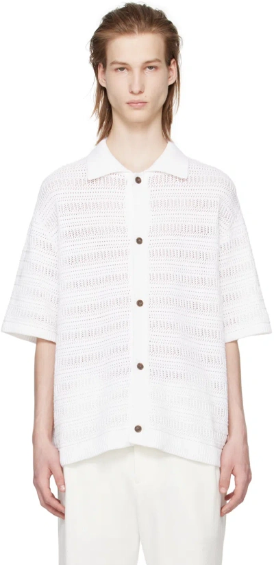 Solid Homme White Short Sleeve Cardigan In 615w White