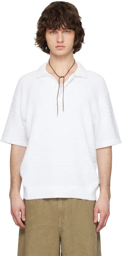Solid Homme White Textured Polo