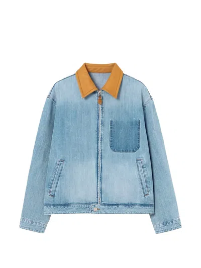 Solid Homme Zip-up Denim Jacket In Blue