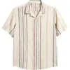 Solid ! Isai Stripe Linen Blend Camp Shirt In Neutral