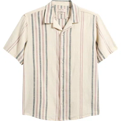 Solid ! Isai Stripe Linen Blend Camp Shirt In Neutral
