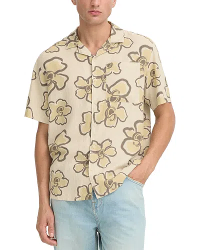 Solid ! Linen Printed Short Sleeve Button Up Shirt In Brown