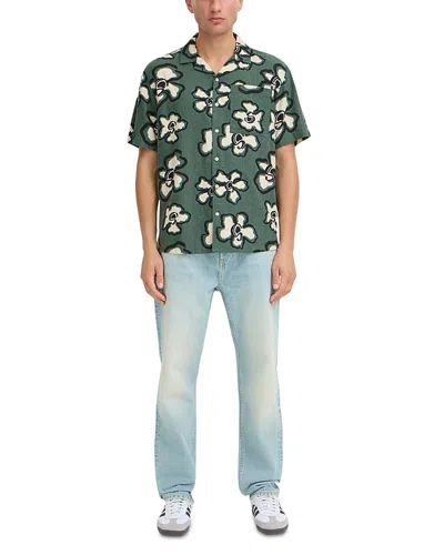 Solid ! Linen Printed Short Sleeve Button Up Shirt In Green