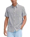 Solid ! Linen Short Sleeve Button Up Shirt In Blue
