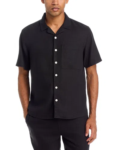 Solid ! Linen Short Sleeve Button Up Shirt - Exclusive In Black