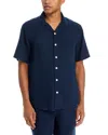 Solid ! Linen Short Sleeve Button Up Shirt - Exclusive In Blue