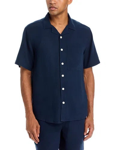 Solid ! Linen Short Sleeve Button Up Shirt - Exclusive In Blue