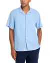 Solid ! Linen Short Sleeve Button Up Shirt - Exclusive In Blue