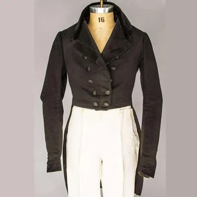 Pre-owned Solid Men's Black Wool Custom Made Regency Tailcoat And Pant In Same Picture