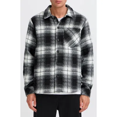 Solid ! Plaid Long Sleeve Button-up Shirt In True Black