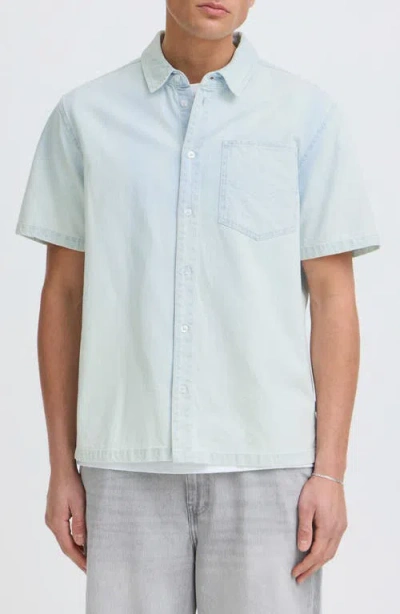 Solid ! Rogue Casual Fit Short Sleeve Cotton Button-up Shirt In Blue