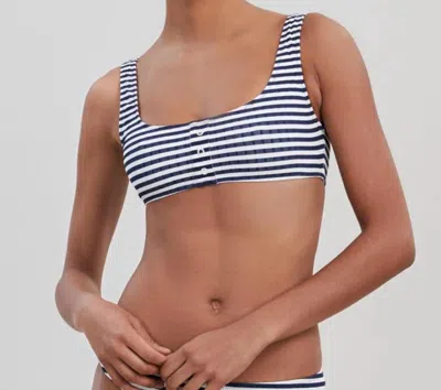 Solid & Striped Elle Button Bikini Top In French Navy Stripe In Multi