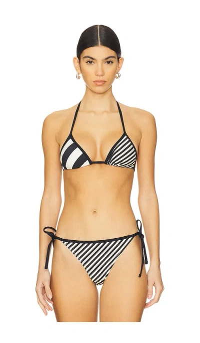 Solid & Striped Iris Bikini Top In Noir & Khaki Stripe