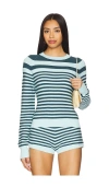 Solid & Striped The Manny Stripe Cotton Sweater In Evergreen & Sky Stripe