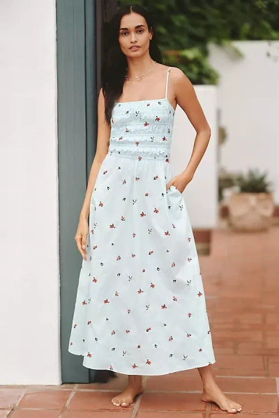 Solid & Striped Sleeveless Smocked Midi Dress In Blue