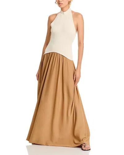 Solid & Striped Soglio Halter Maxi Dress In Ecru/camel