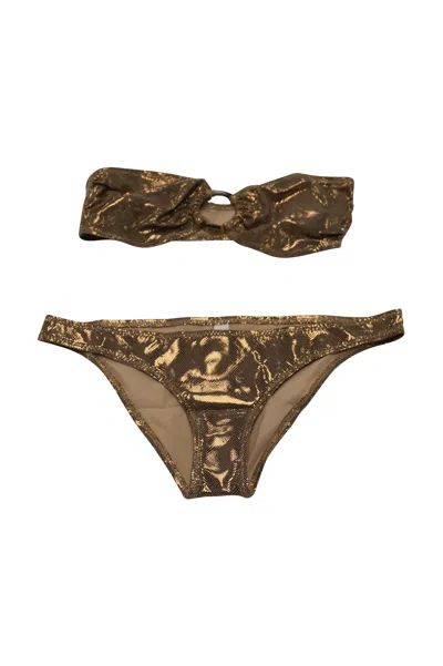 Solid & Striped Solid And Striped Copper Strapless Bikini In Gold Polyamide In Brown