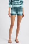 Solid & Striped The Celeste Stripe Cotton Knit Shorts In Evergreen/sky Stripe