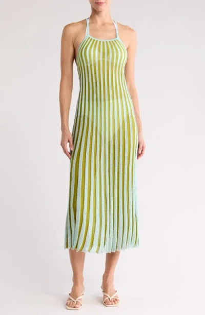 Solid & Striped The Kaylee Rib Cover-up Dress In Sky/chartreuse Stripe