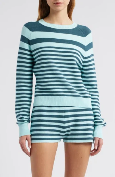Solid & Striped The Manny Stripe Cotton Sweater In Evergreen/sky Stripe
