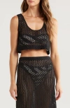 Solid & Striped The Minka Cotton Eyelet Crop Cover-up In Noir