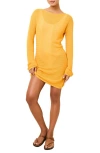 Solid & Striped The Nicki Rib Long Sleeve Linen Blend Cover-up Dress In Mango