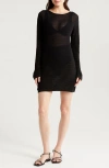 Solid & Striped The Nicki Rib Long Sleeve Linen Blend Cover-up Dress In Noir