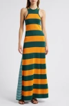 Solid & Striped The Oria Stripe Maxi Dress In Marmalade  Evergreen/sky
