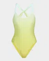 Solid & Striped The Addison Ombre One-piece Swimsuit In Sky Chartreuse Ombre
